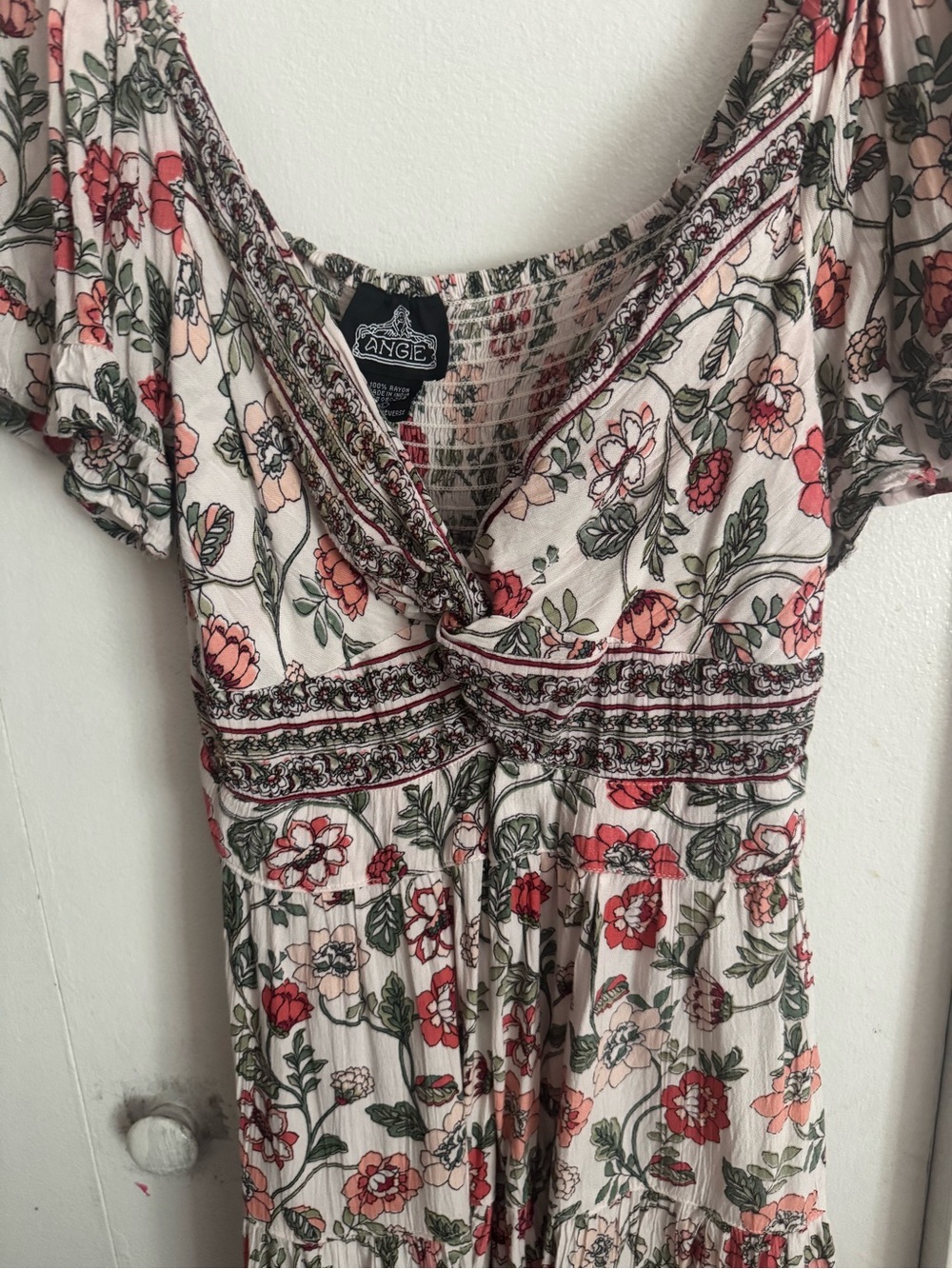 Angie Women's Floral Print Short Sleeve V-Neck Dress L - Picture 2 of 4